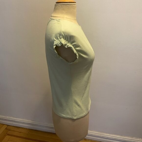 Colour Eighteen cap sleeve ballet neck tee in aqua jersey with placed print NWOT - Picture 2 of 9